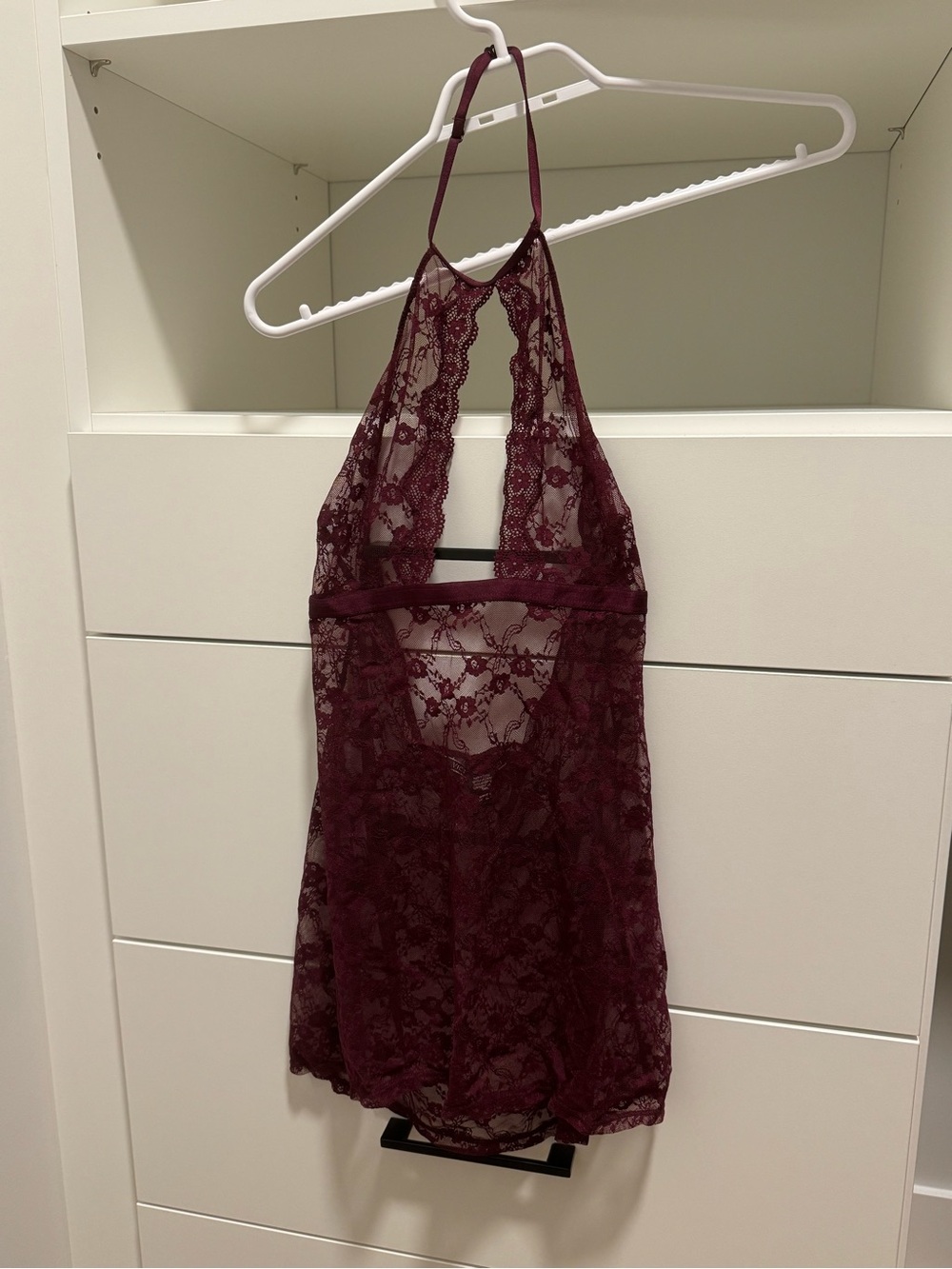 Victoria’s Secret Merlot Lace Halter Babydoll Small